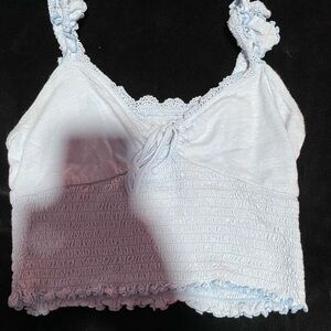 Elegant Light Blue Smocked Crop Top